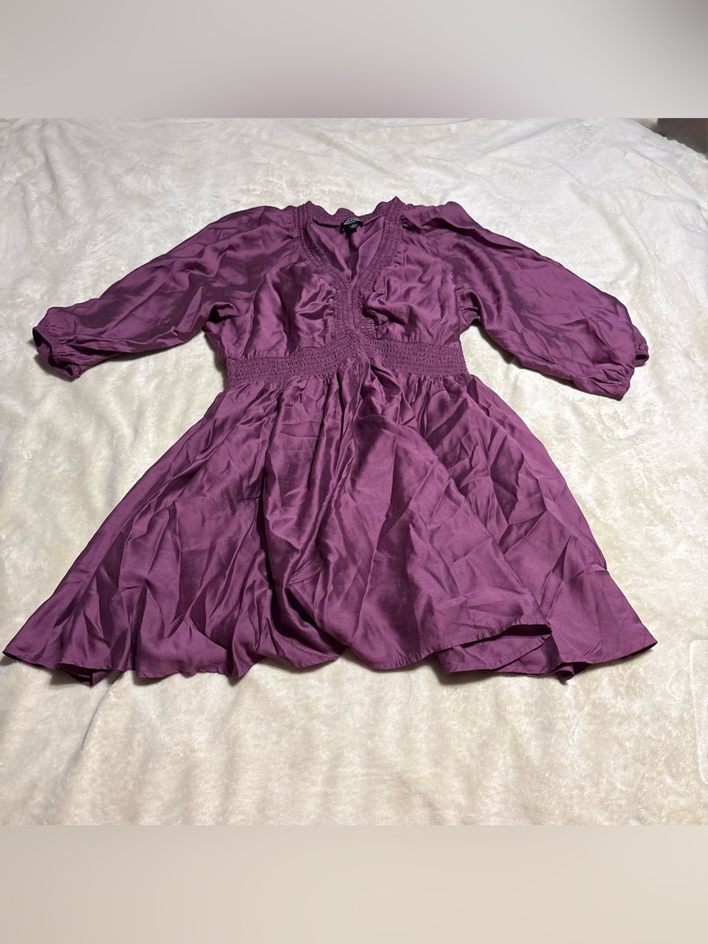 Women's Plum V-Neck Smocked Waist Mini Dress
